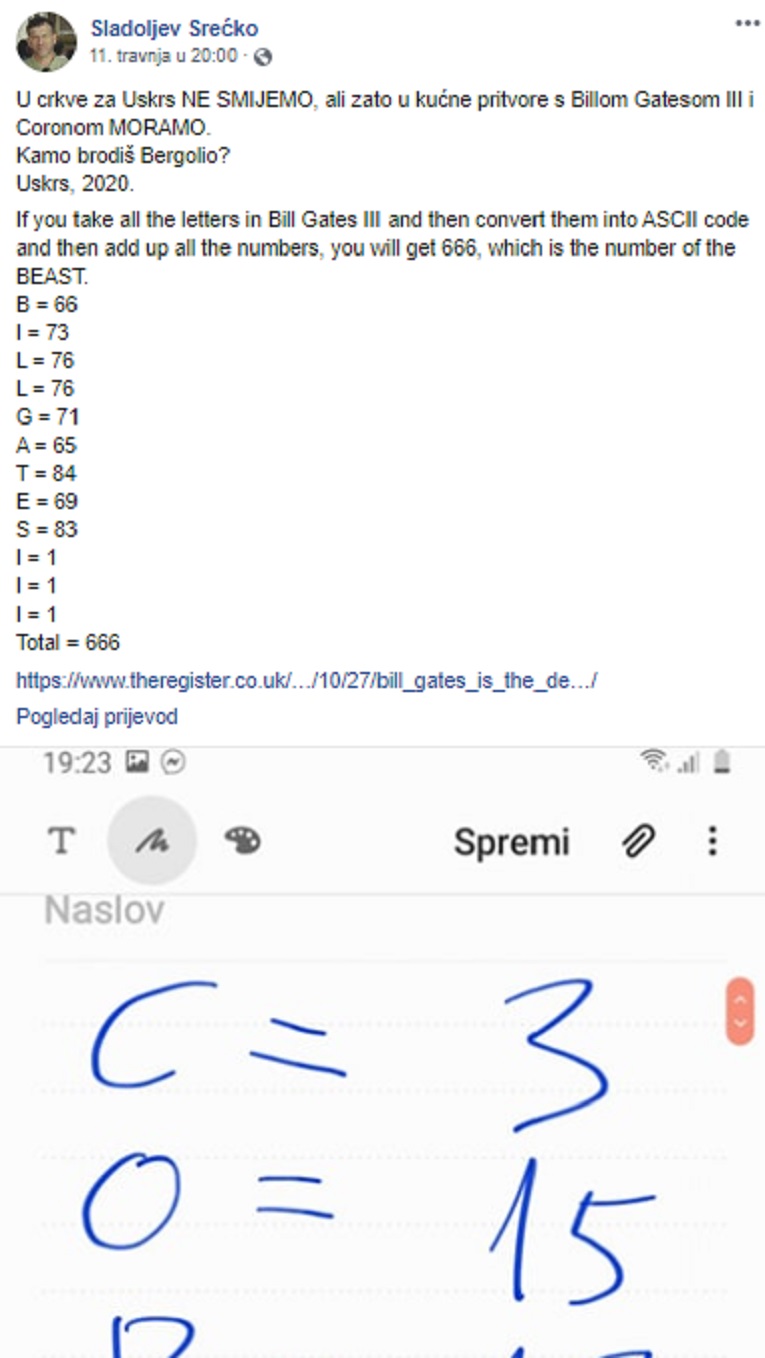 Sladoljev iz Imunološkog: Zbroj slova Bill Gates = 666